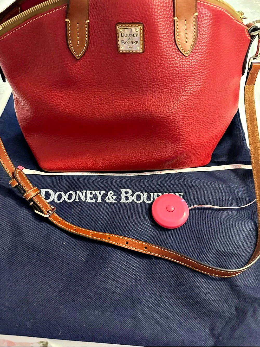 Dooney & Bourke Pebble Grain Zip Zip Satchel Red & Brown Like New - Picture 2 of 12